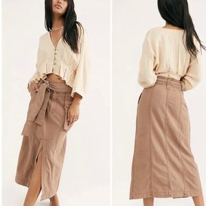 Free People Catching Feeling Skirt Size 8 Linen Cotton 15 Waist 20 Hips 35 Long
